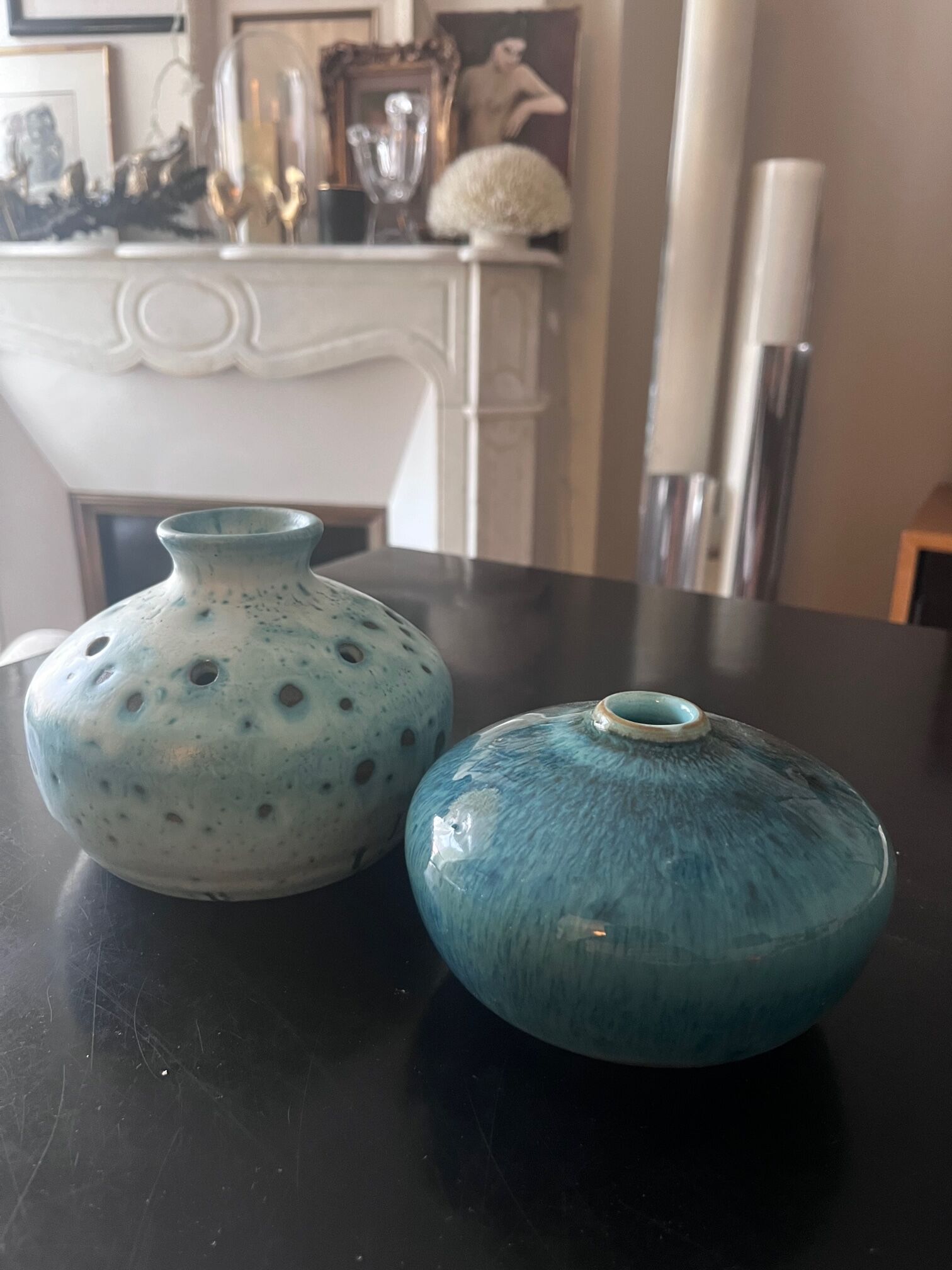 Two blue ceramic vases