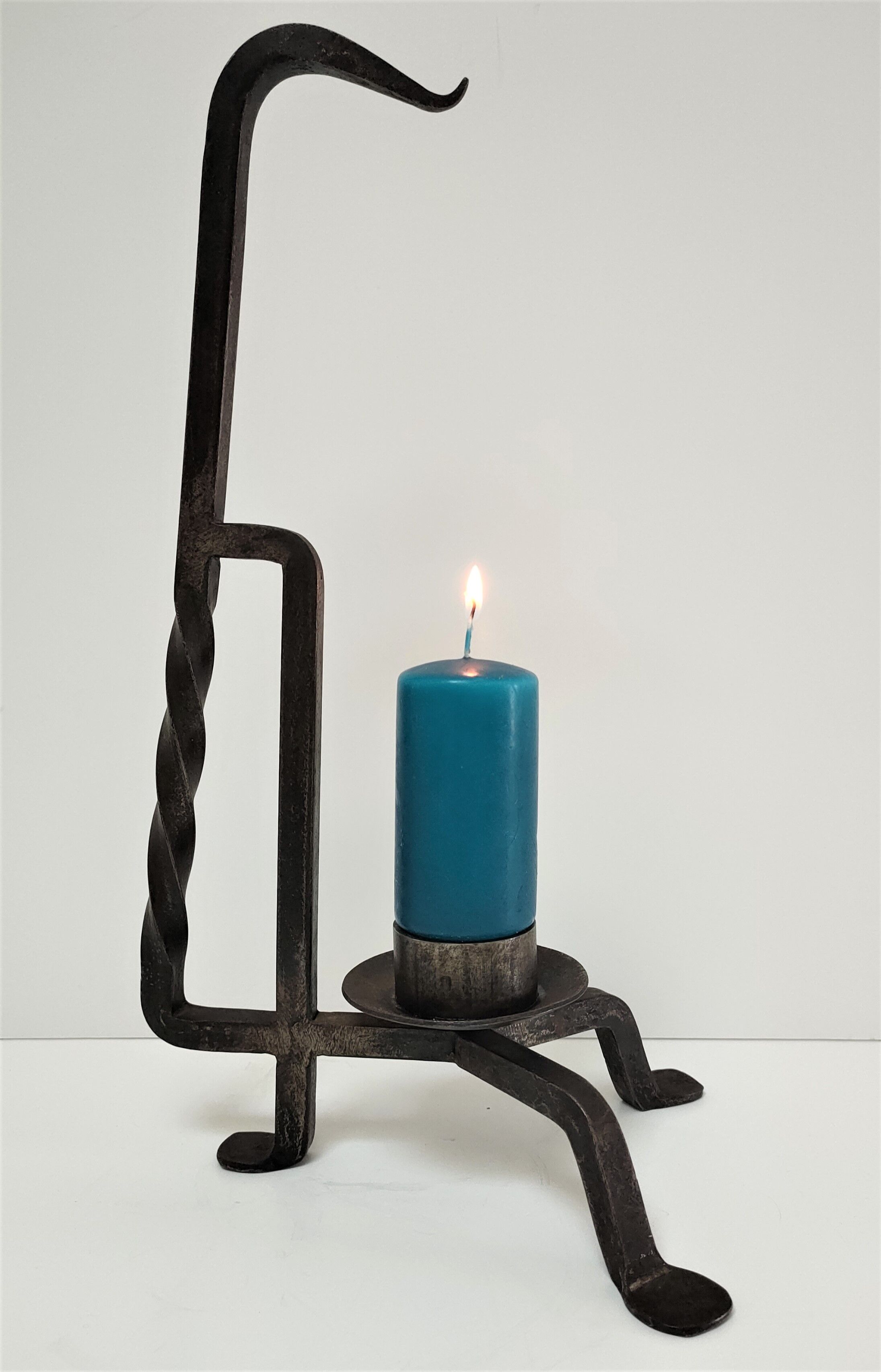 Brutalist candle holder design iron black patina 60s