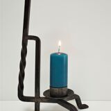 Brutalist candle holder design iron black patina 60s