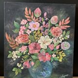 Oil on canvas bouquet of pink flowers