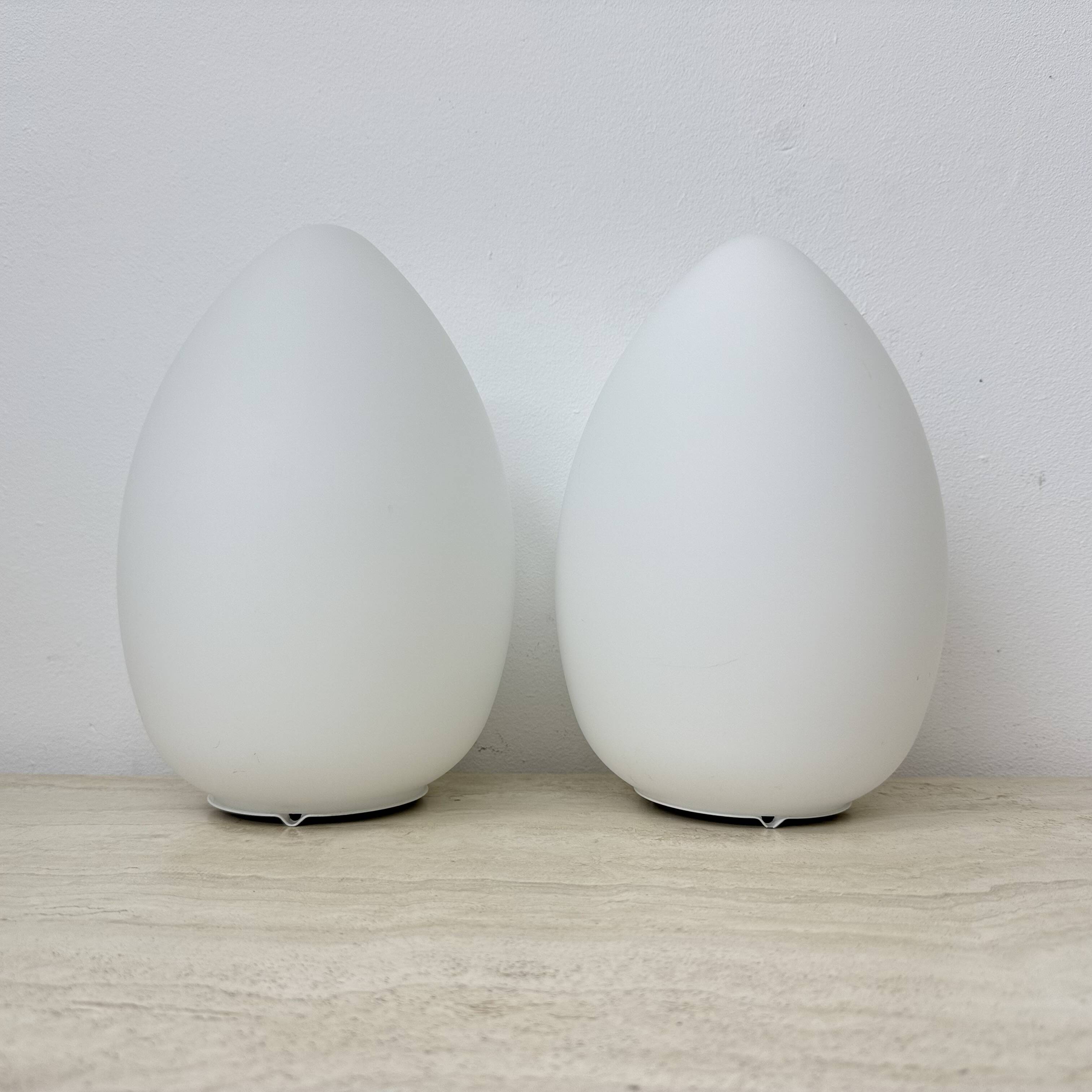 Set of 2 Vintage egg shaped opaline glass table lamp , 1970s