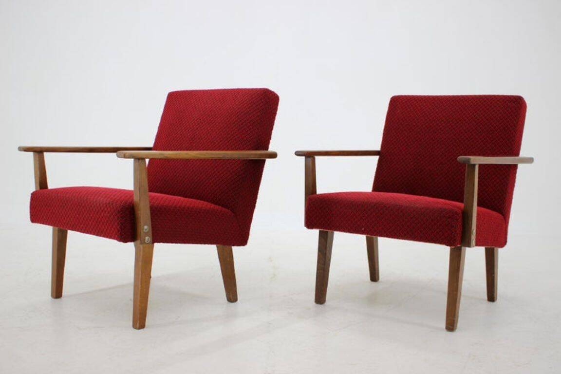 Pair of 1960s Mid-Century Modern Beech Armchairs from Czechoslovakia