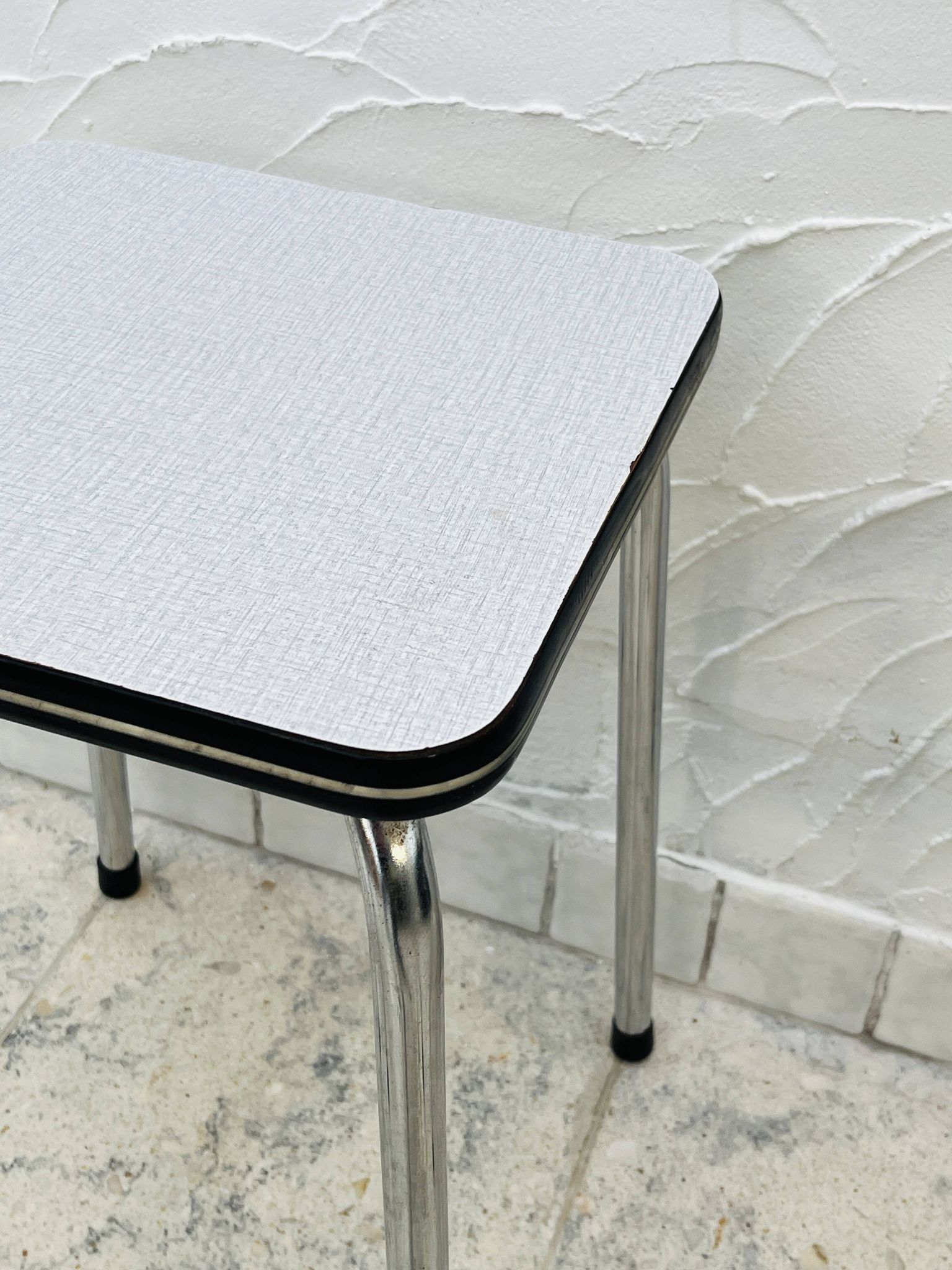 Set of 4 vintage grey chrome Formica stools.