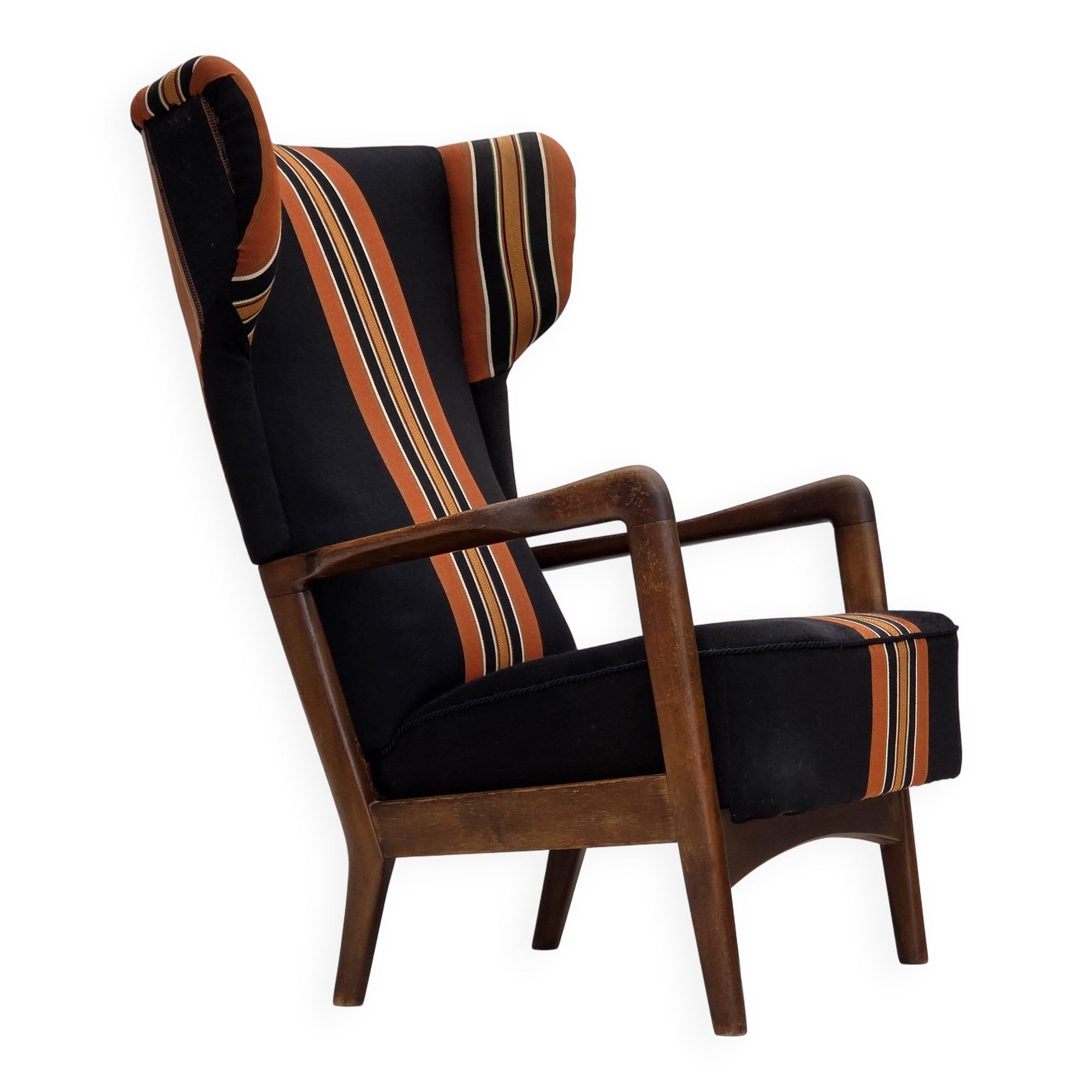 1960s, Danish highback armchair by Fritz Hansen, furniture wool, beech wood