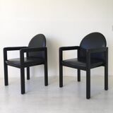 Six fauteuils en cuir noir et bois Bulo