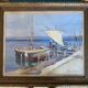 Old painting "Marine with boats" signed Marie Piat, 1930s-40s