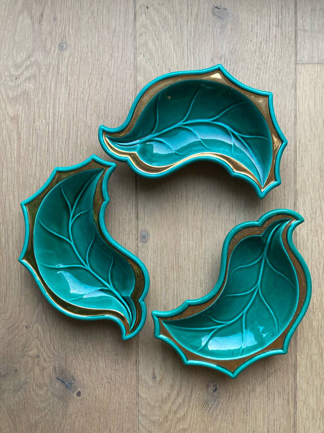 3 coupelles feuilles vertes Verceram