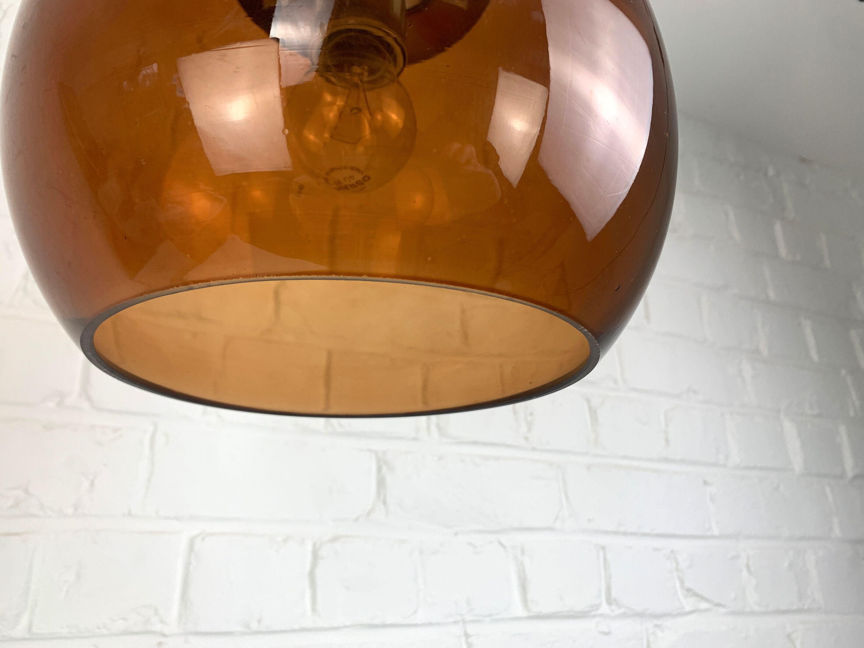 Pendant lamp ball Space Age amber glass chrome 1970s