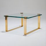 Table basse carrée en verre et laiton, ronald schmidt, 1980s