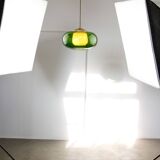 Mid-Century Italian Green Glass & Brass Pendant Lamp, 60s