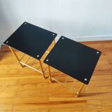 Pair of vintage 70s glass and brass sofa ends