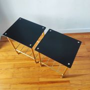 Pair of vintage 70s glass and brass sofa ends