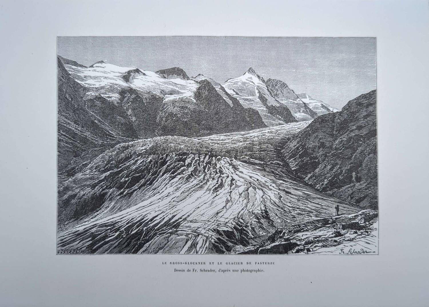 Pasterze and Grossglockner, Austria, printed illustration from 1878.