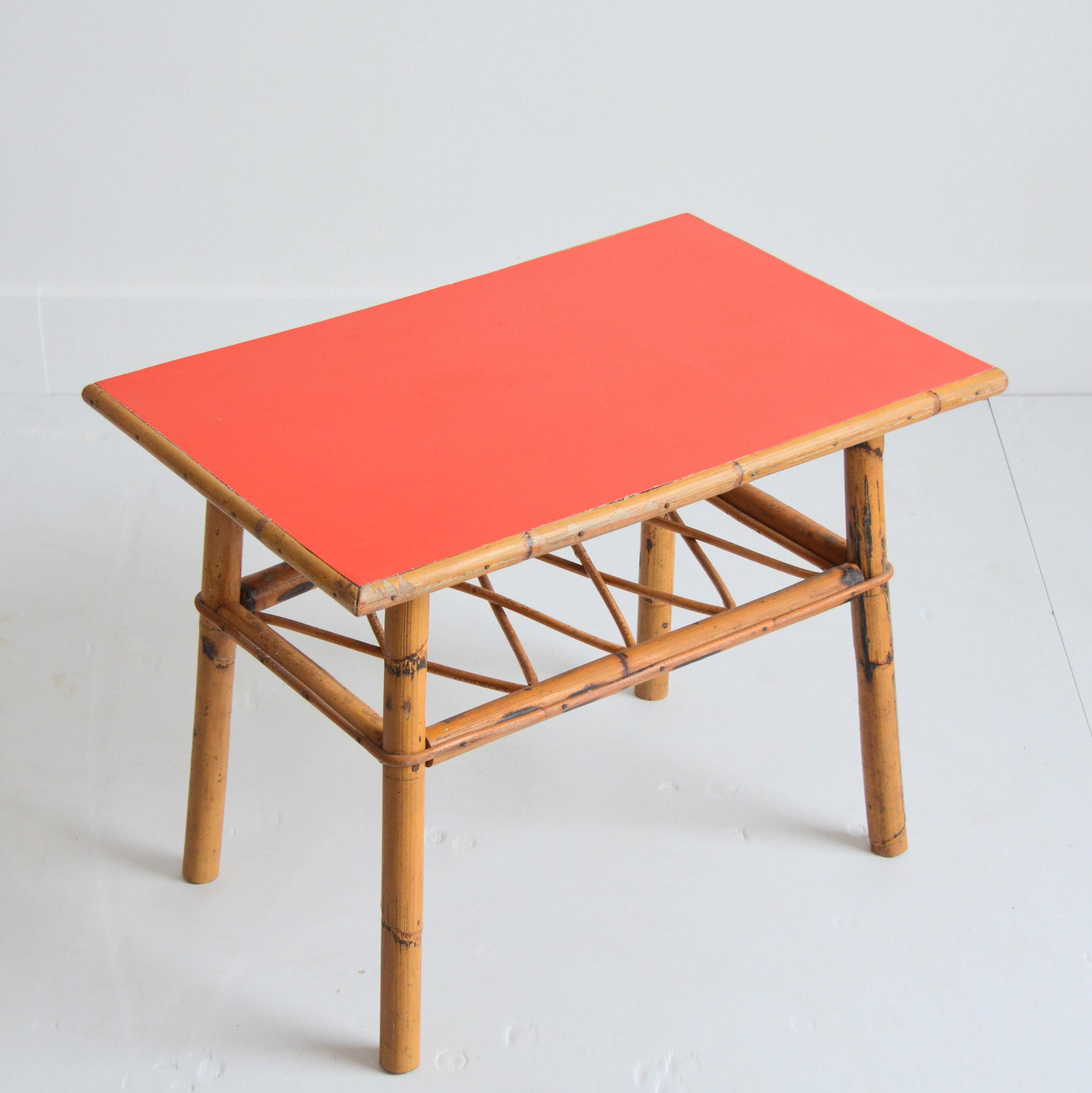 Small coffee table / Side table / Bamboo and rattan end table 1960s