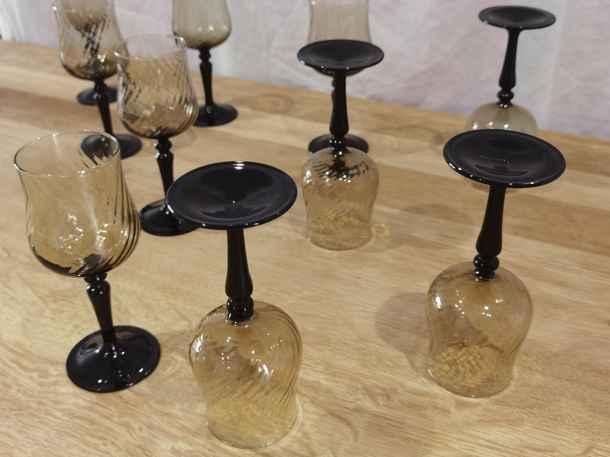 11 vintage black foot smoked twisted water glasses