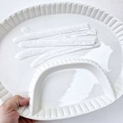 Large compartmented asparagus dish vintage white ceramic slush 43.5x28 cm