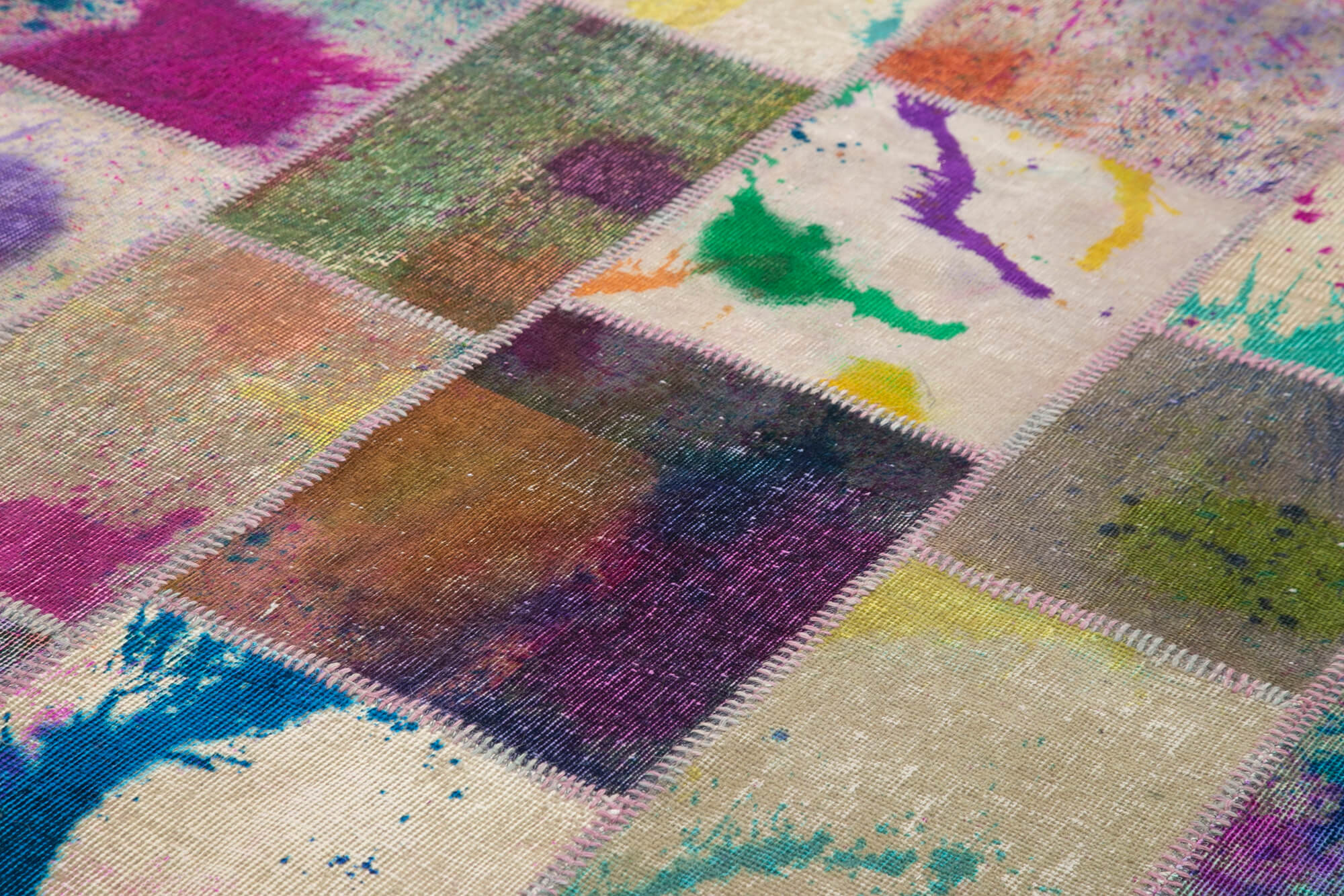 Handmade Anatolian Overdyed 206 cm x 306 cm Multicolor Patchwork Carpet