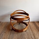 Chariot à dessert en rotin et bambou style Mid Century