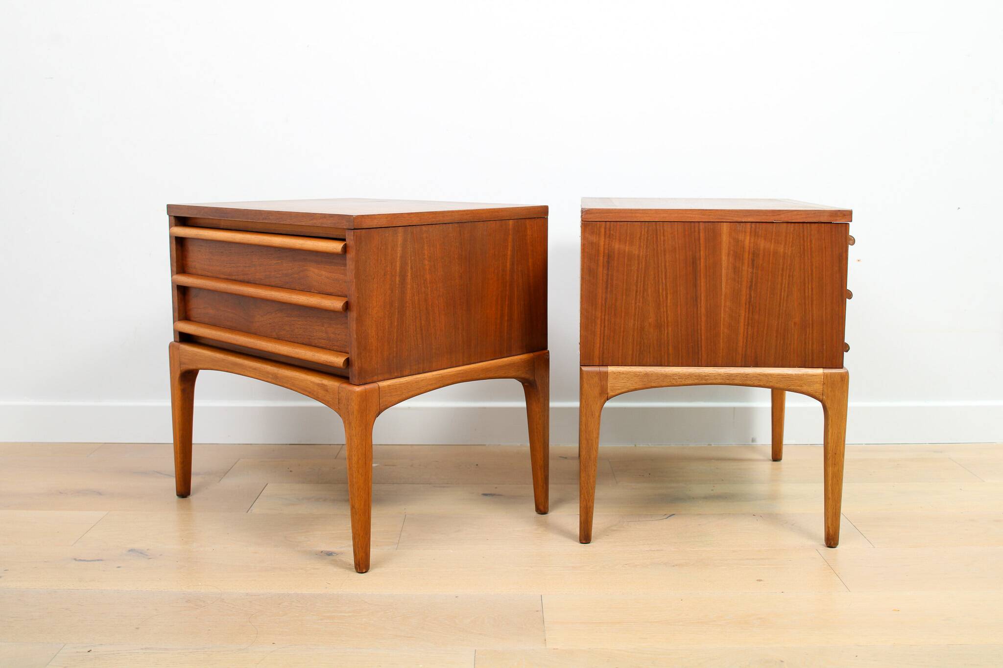 A pair of Vintage Mid-century style Lane 'Rhythm' bedside tables in walnut