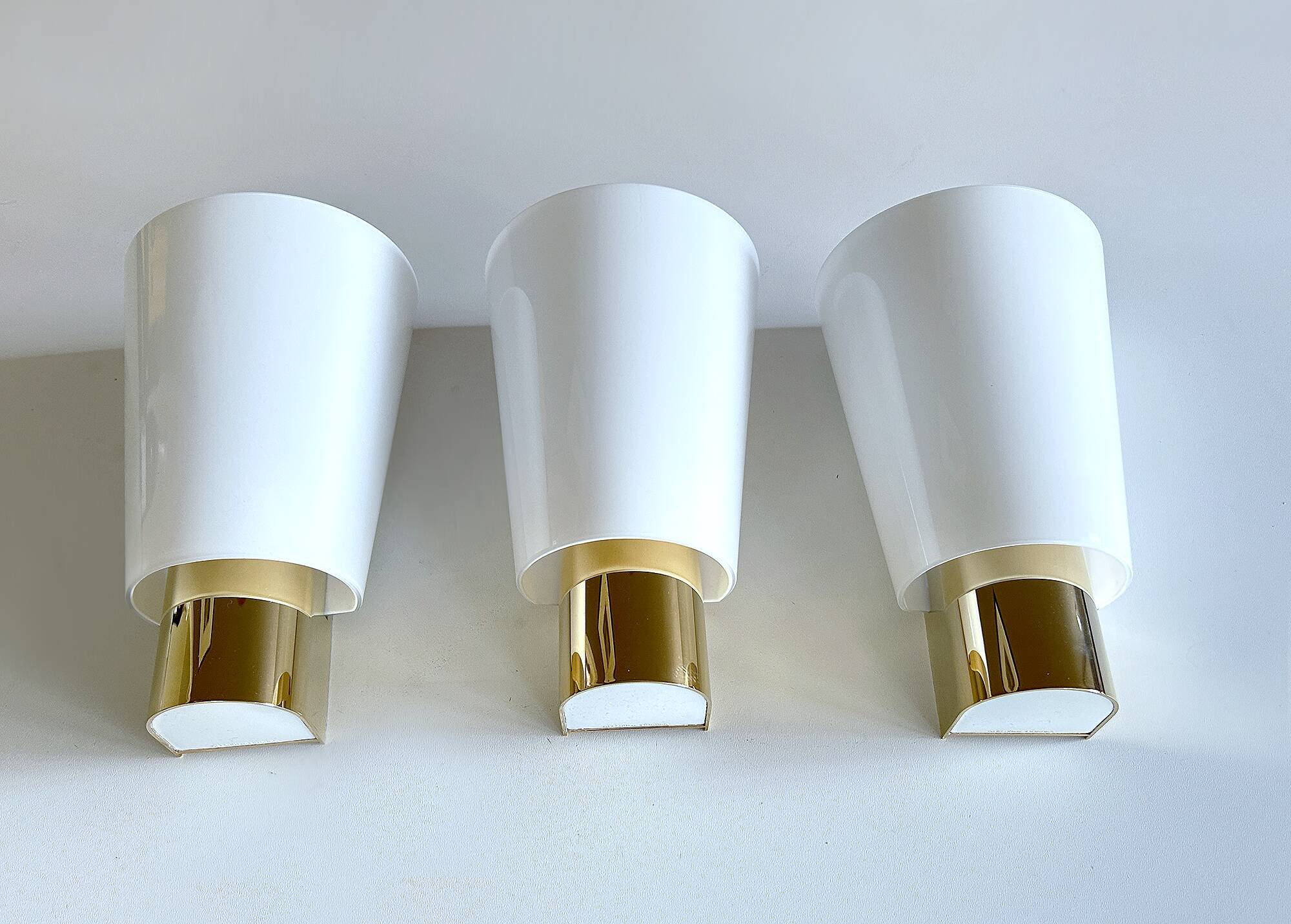Set of 3 Vintage Limburg Wall Lights Gilded with fine gold, Glass