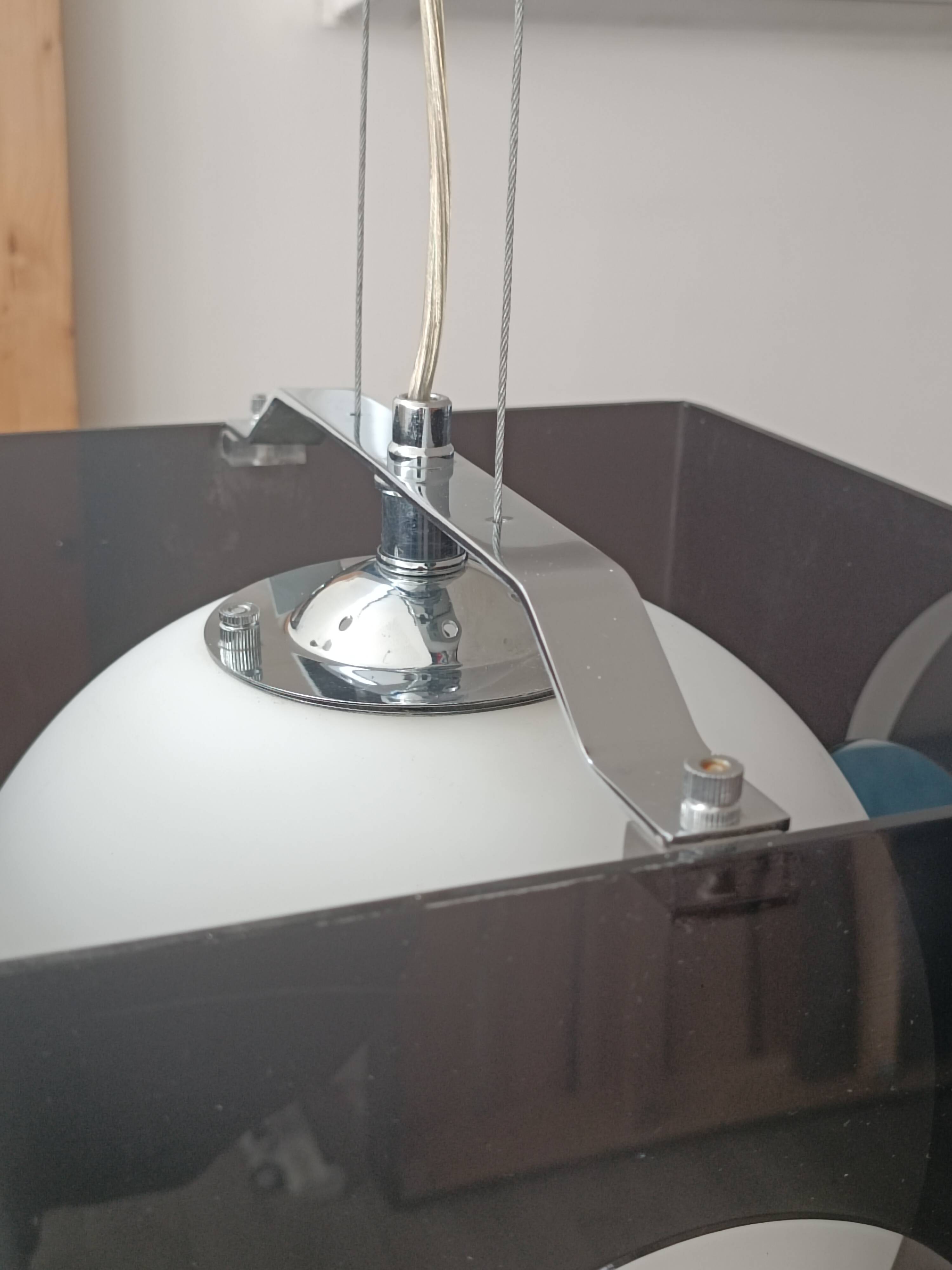 1990s smoked plexiglass designer hanging lamp