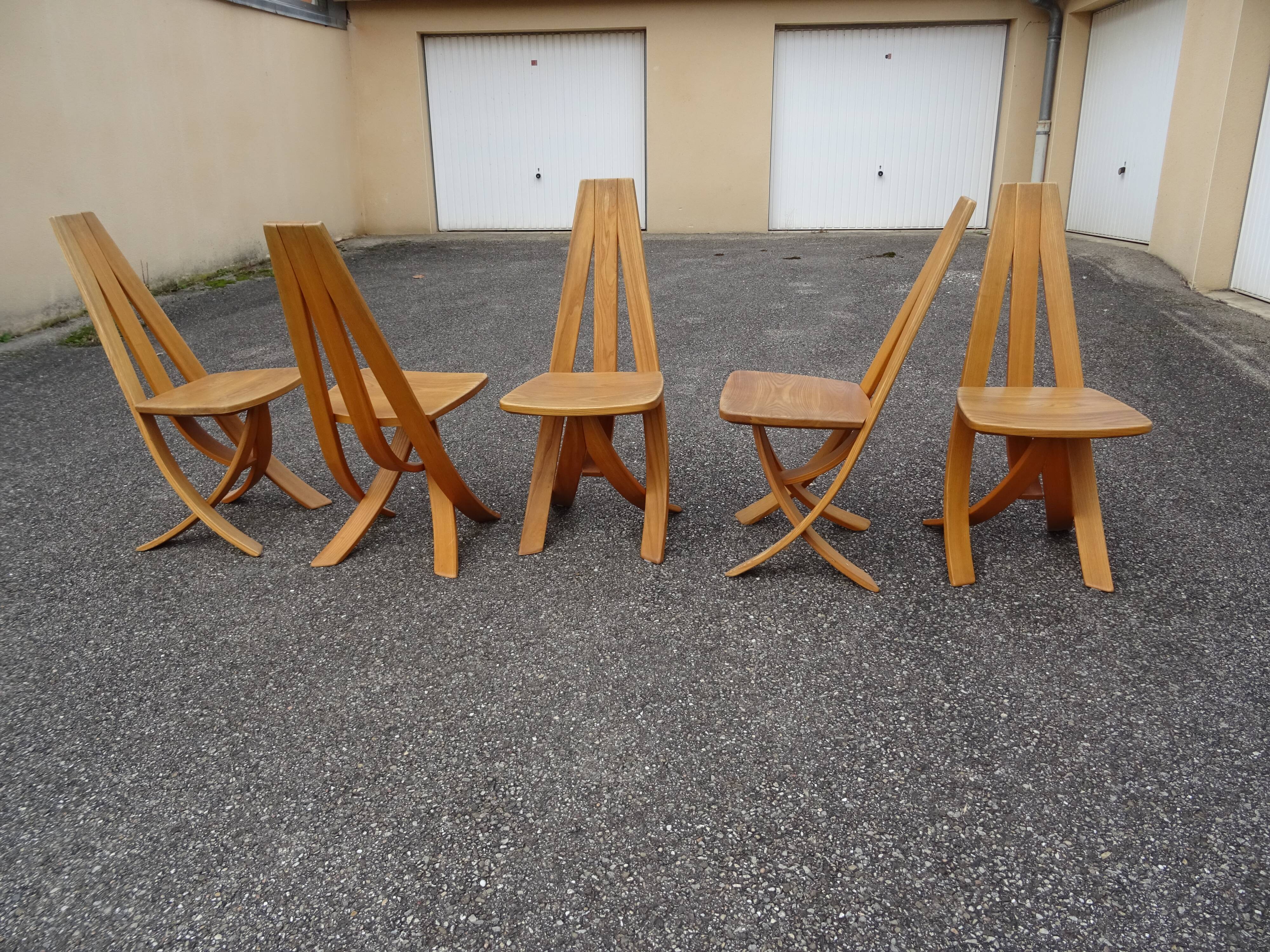 Set of 5 Epona chairs designed by Francis Taglian, France, 1980s.