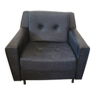 Fauteuil vintage en skai noir