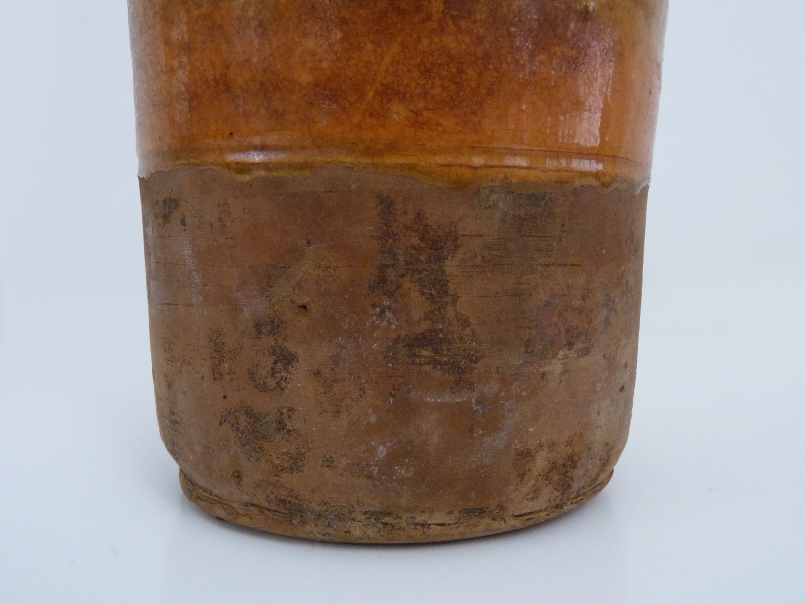 Grease pot in glazed yellow orange terracotta, year 50