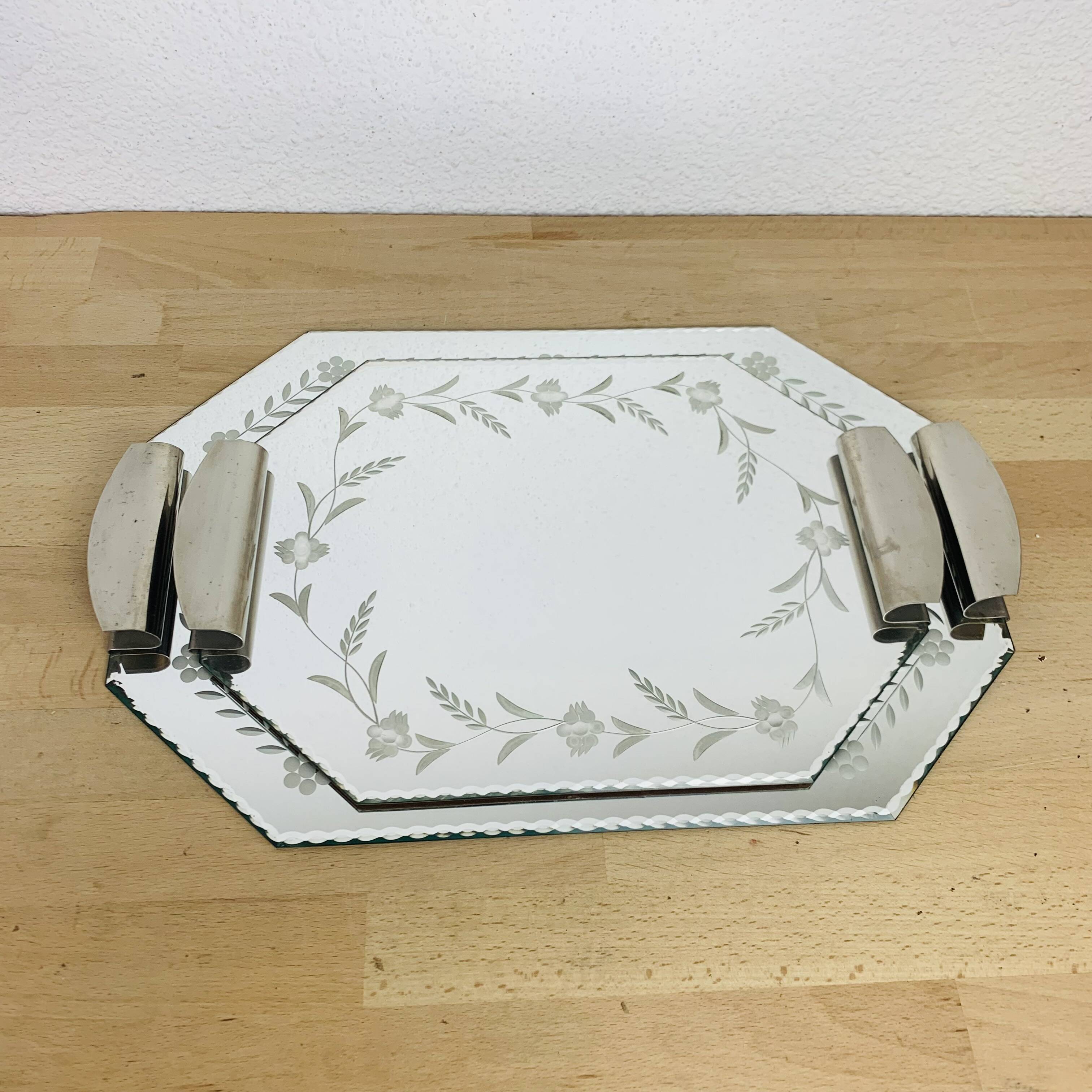 2 beveled art deco mirror trays