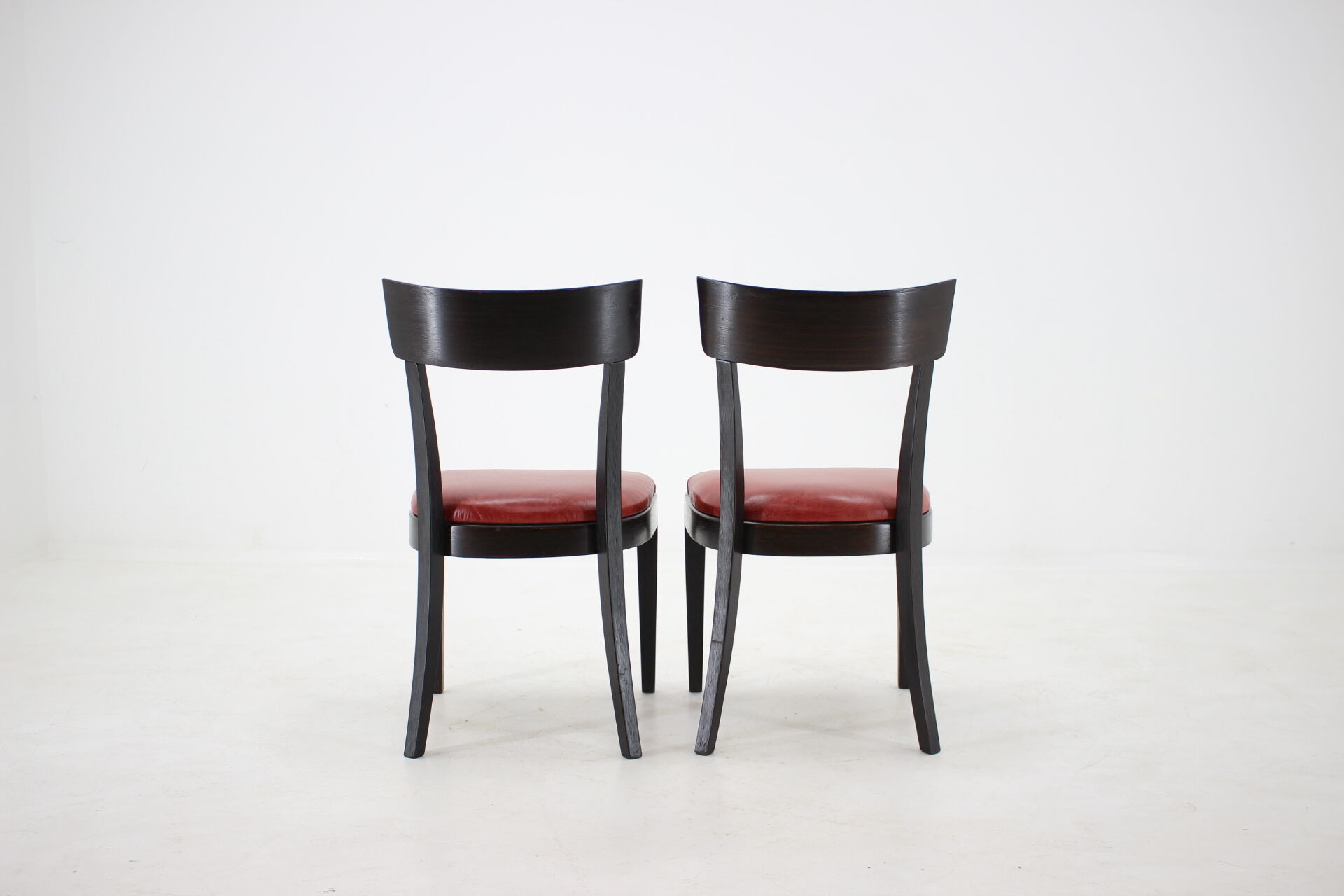 1950s Red Leather Dining Chairs for UP Czechoslovakia, Set of 4