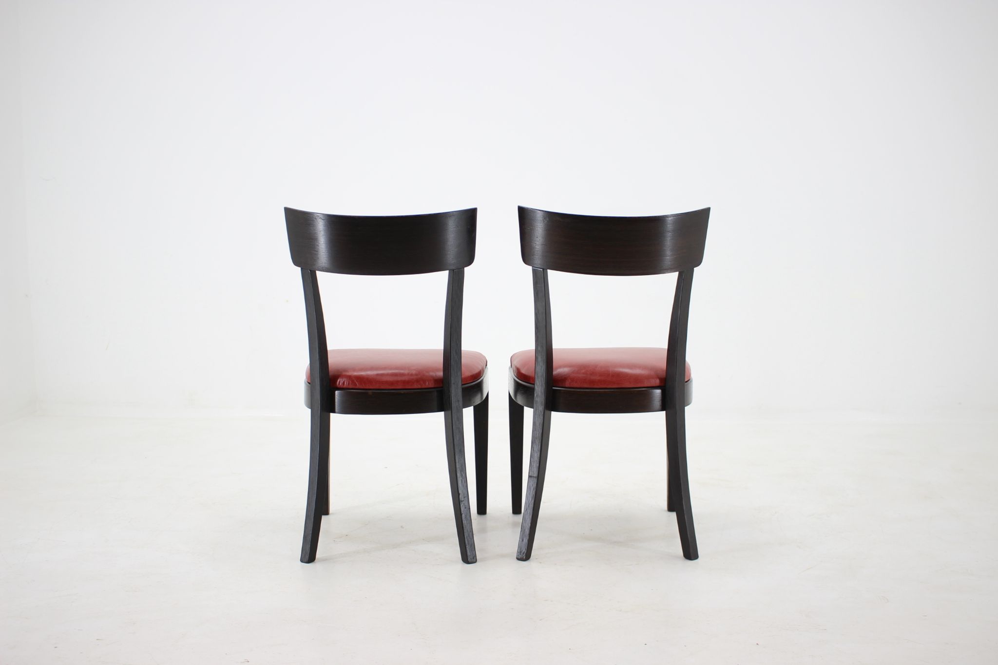 1950s Red Leather Dining Chairs for UP Czechoslovakia, Set of 4