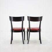 1950s Red Leather Dining Chairs for UP Czechoslovakia, Set of 4