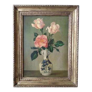 Painting bouquet of roses James NOBLE reproduction on wood