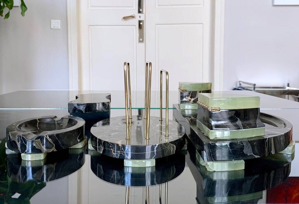 Inkwell Holder Mail Buffer Ashtray - Art Deco - Onyx Marble - Office