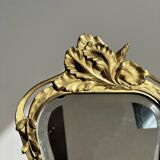 Art Deco style gilded bronze mirror with beveled glass H40cm