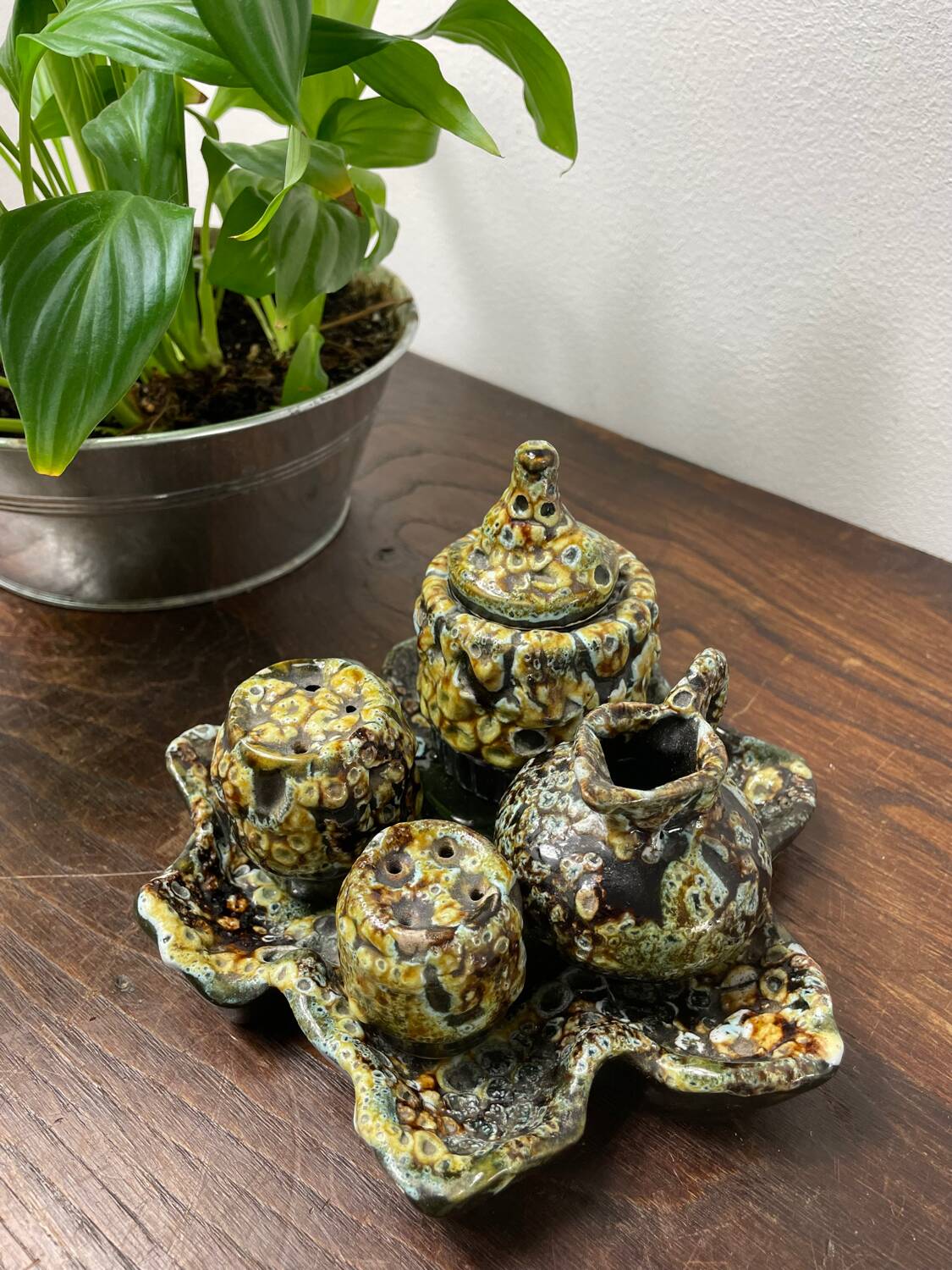 Vallauris fat lava ceramic condiment set