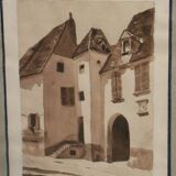 Ink wash late 19th early 20th signed g. neighbor titled the abbey