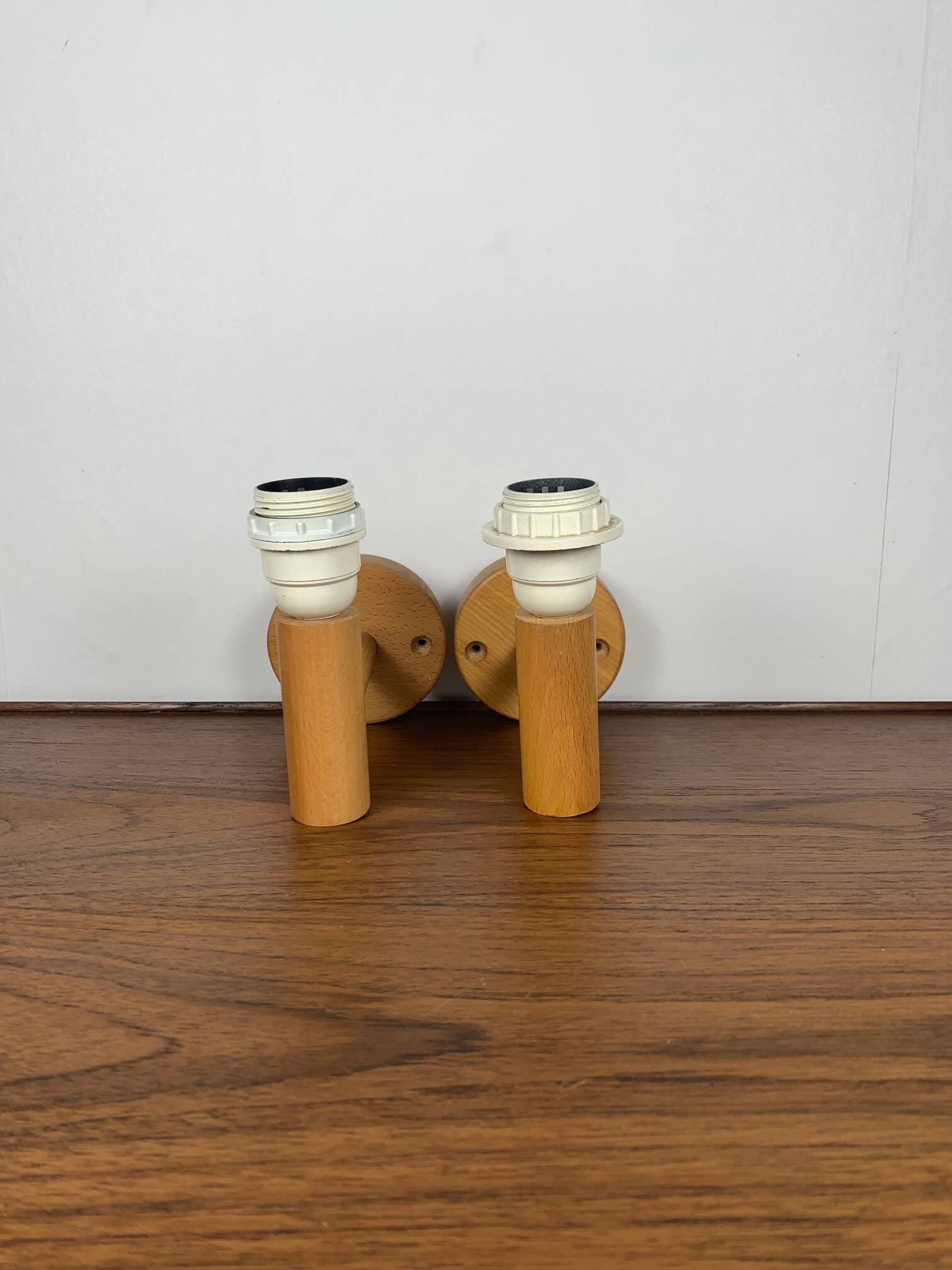 Scandinavian wooden wall light duo, beech, minimalist 1980