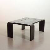 Rectangle Black Lacquered Plywood Coffee Table with Smoked Glass Panel 70s