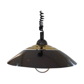 Conical hanging with adjustable height, black and gold metal