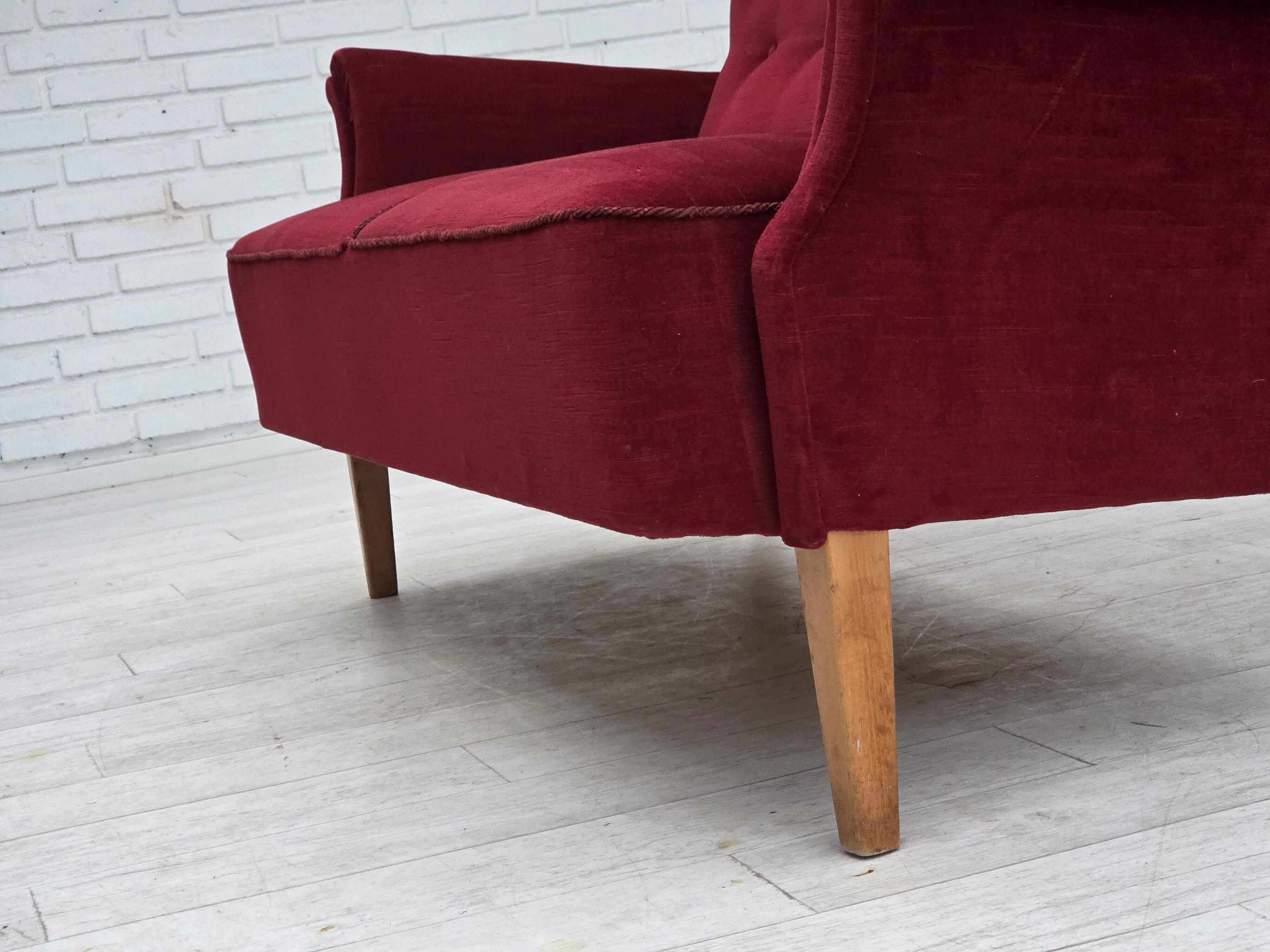 1960s, Swedish 2-seater sofa by Dux Sweden, furniture velour, ash wood.