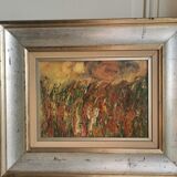 Modern painting, oil on wood panel, color and movement