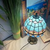 Vintage and Tiffany inspiration lamp | Coloured glass in blue & pastel pink