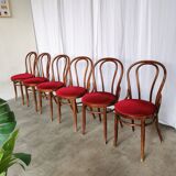 Set of 6 Vintage Bentwood Dining Chairs Set: 1970s , Red Uphols