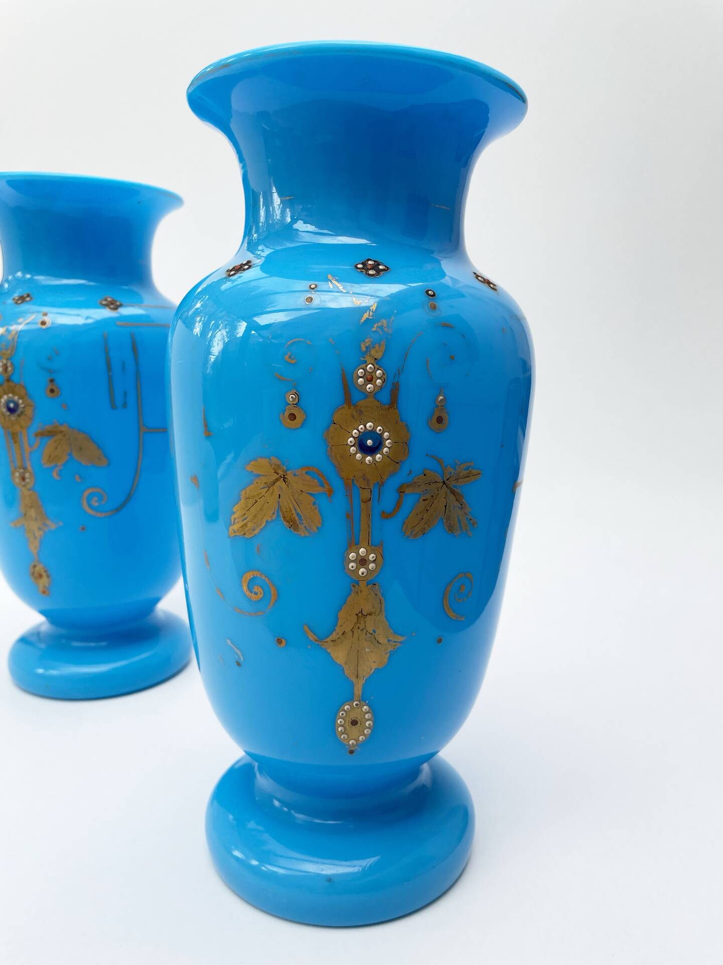 Pair of blue opaline vases