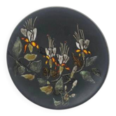 Assiette céramique noire motif floral Ruscha Art Pottery Allemagne