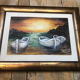 Painting oil antoine barques seaside + gilded wood frame #a220