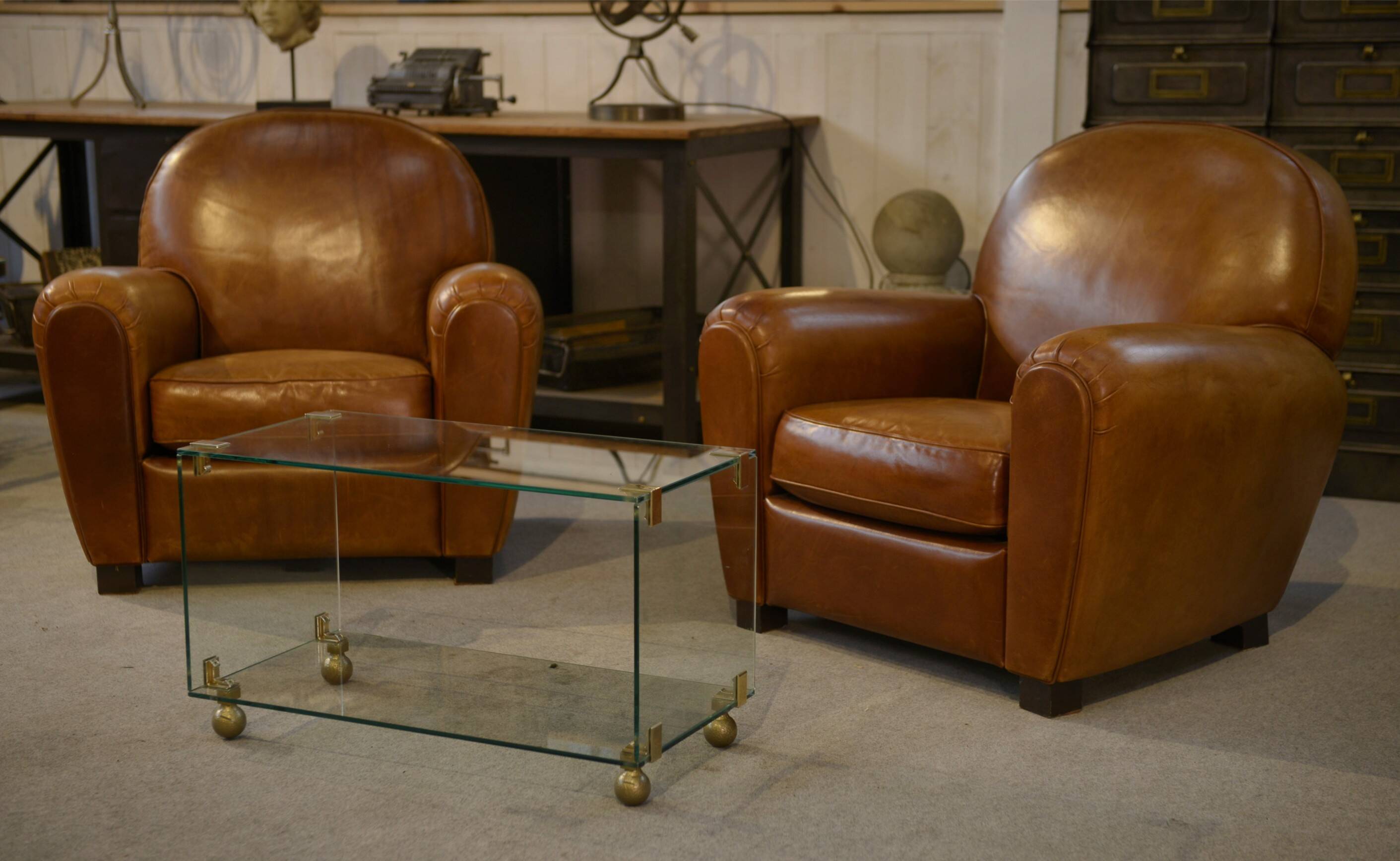Pair of leather club armchairs