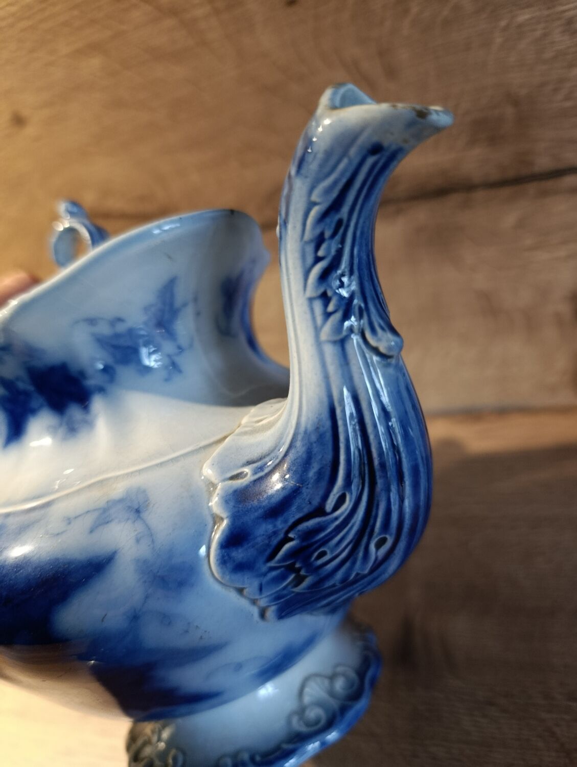 Antique blue teapot model Bryonia late 19th century Sarreguemines