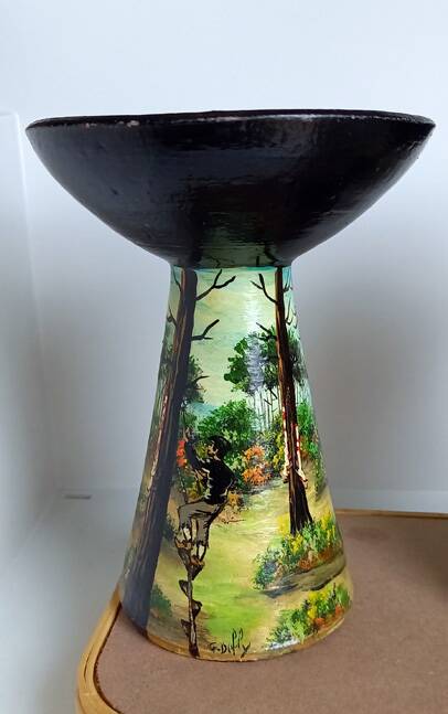 Pair of vintage Basque pottery – glazed ceramic – signed G. Defly